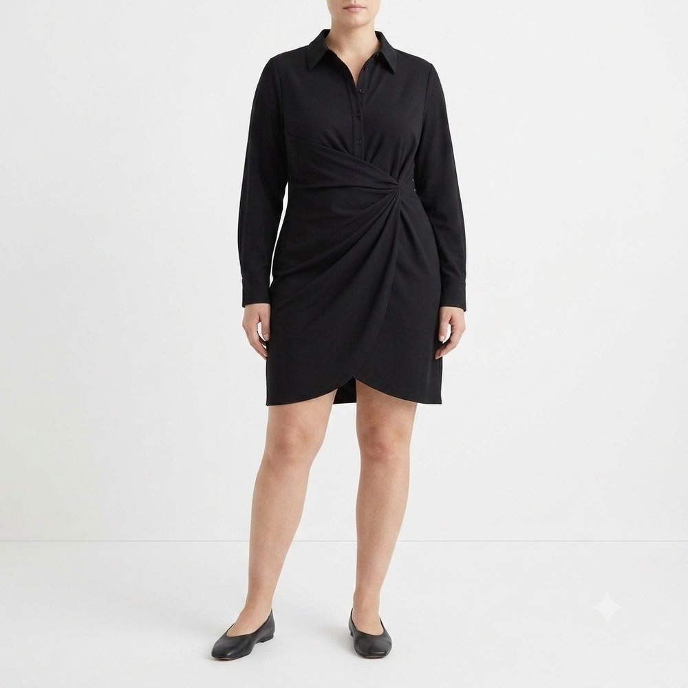 NWT Laure Plus Max Ratibida Dress L Black Twist Front Long Sleeve Shirtdress